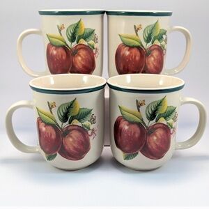 Coffee Tea Mugs Stoneware Cups Apple Blossoms Set of 4